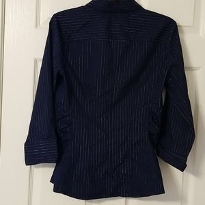 Dark Blue Blouse with silver pin striped